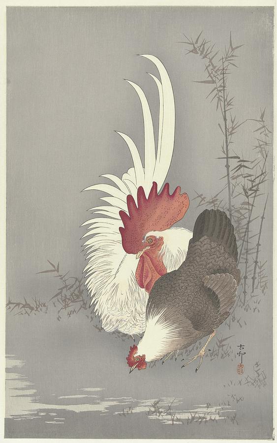 Rooster And Chicken Painting by Ohara Koson - Fine Art America