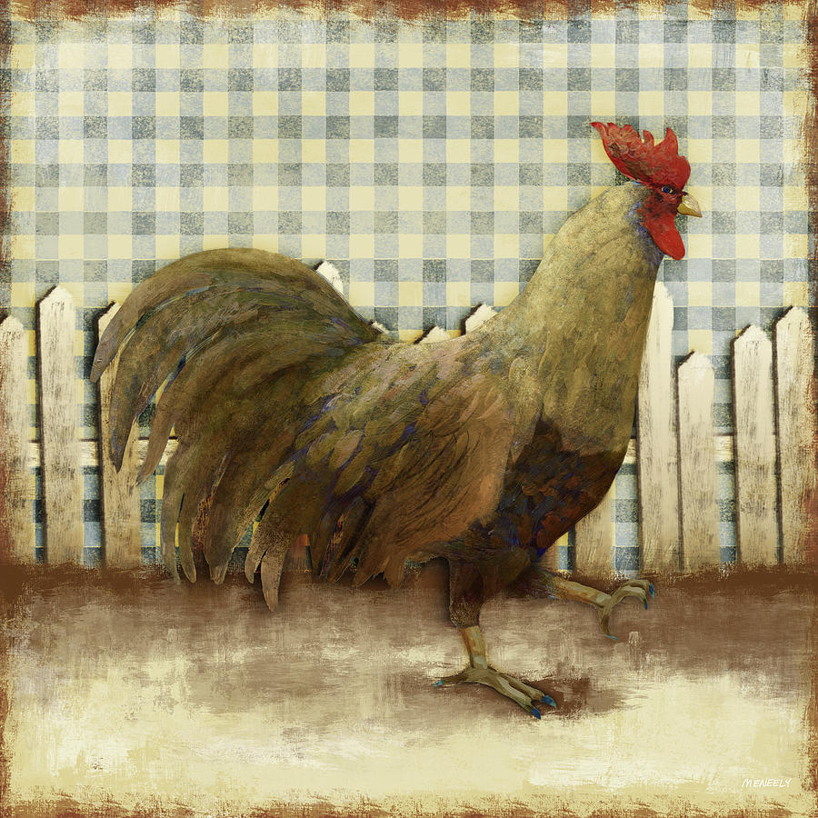 Rooster Painting - Rooster On Damask I #1 by Dan Meneely