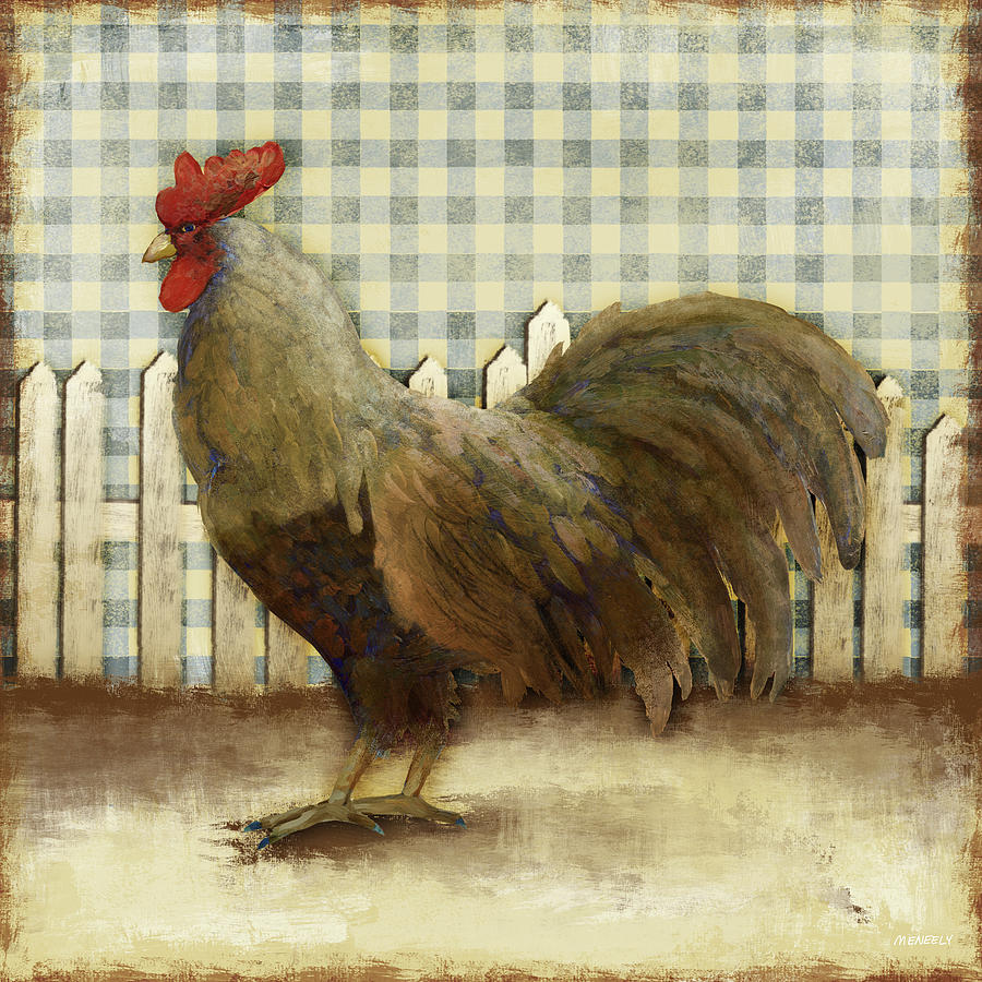 Rooster Painting - Rooster On Damask II #1 by Dan Meneely