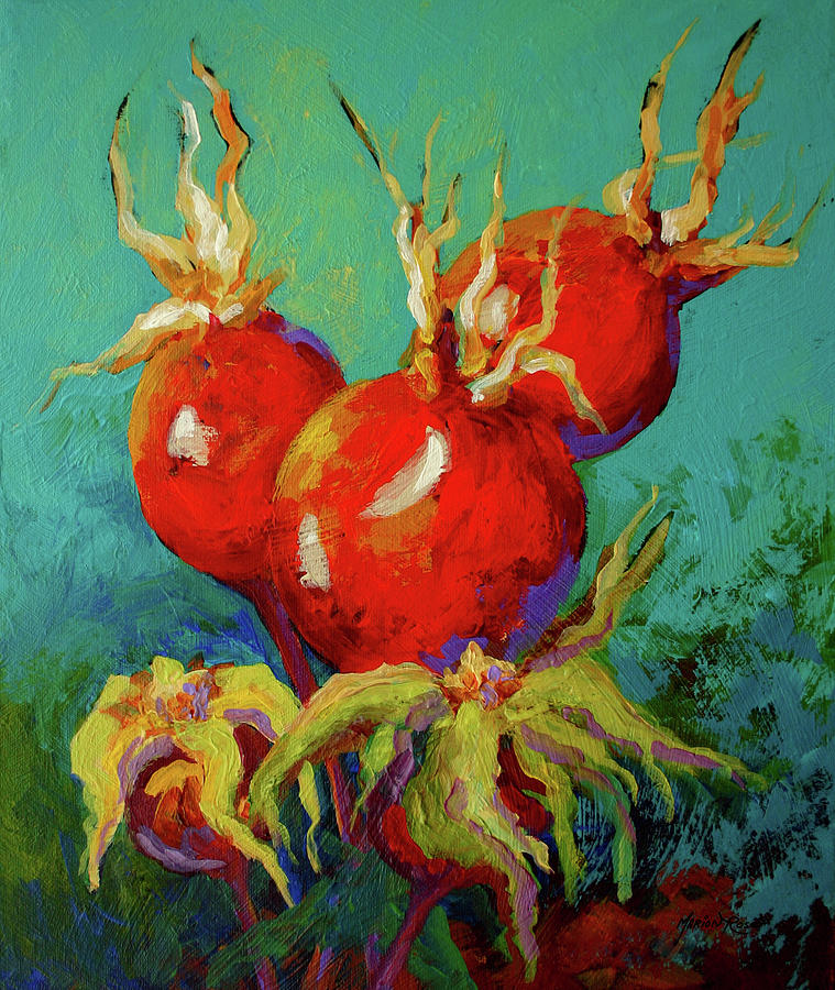 Nature Painting - Rose Hips #1 by Marion Rose
