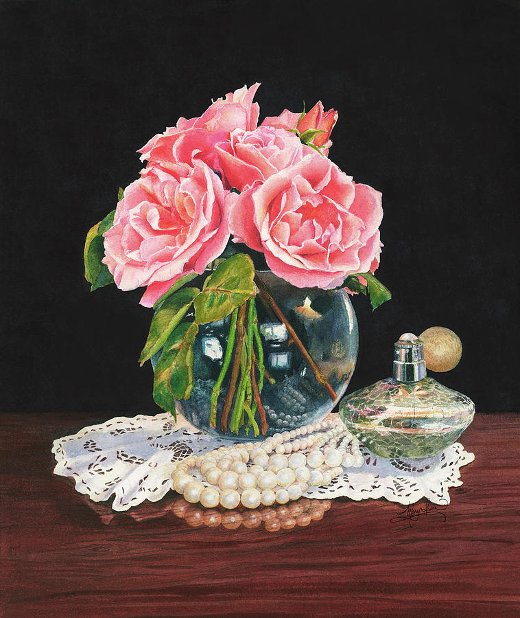 Rose Painting - Roses, Perfume And Lace #1 by Mary Irwin