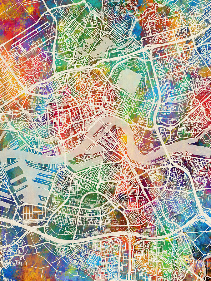 Rotterdam Netherlands City Map #1 Digital Art by Michael Tompsett