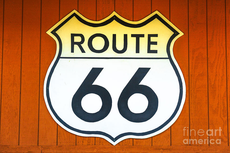 Route 66 wooden background #1 Photograph by Benny Marty
