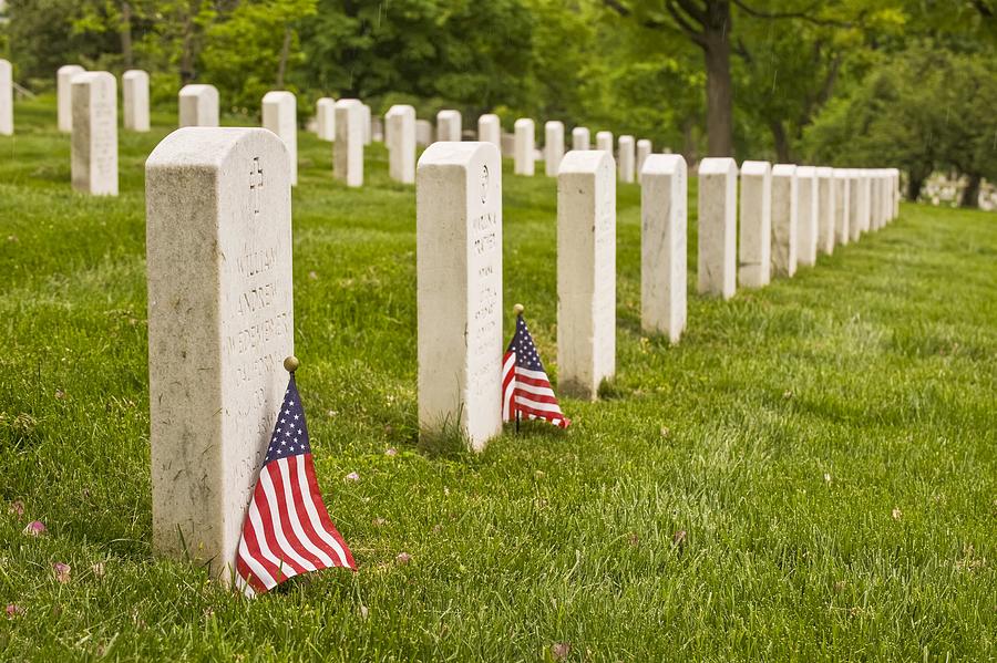 Flag Photograph - Rows Of Grave Stones At Arlington National Cemetery #1 by Photo File