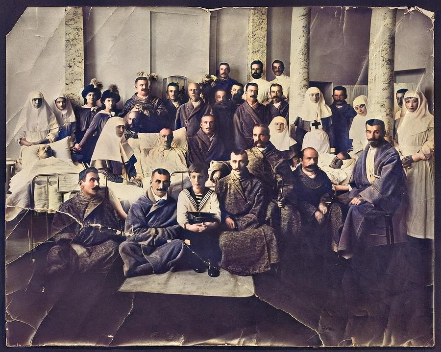Russian Emperial Hospital staff with patients 1880s 4 colorized by Ahmet Asar #1 Painting by Celestial Images