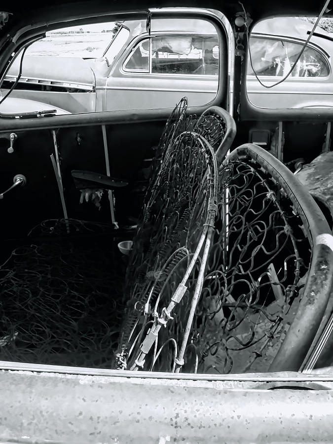 Rusty Car Interior BW Photograph by Cathy Anderson
