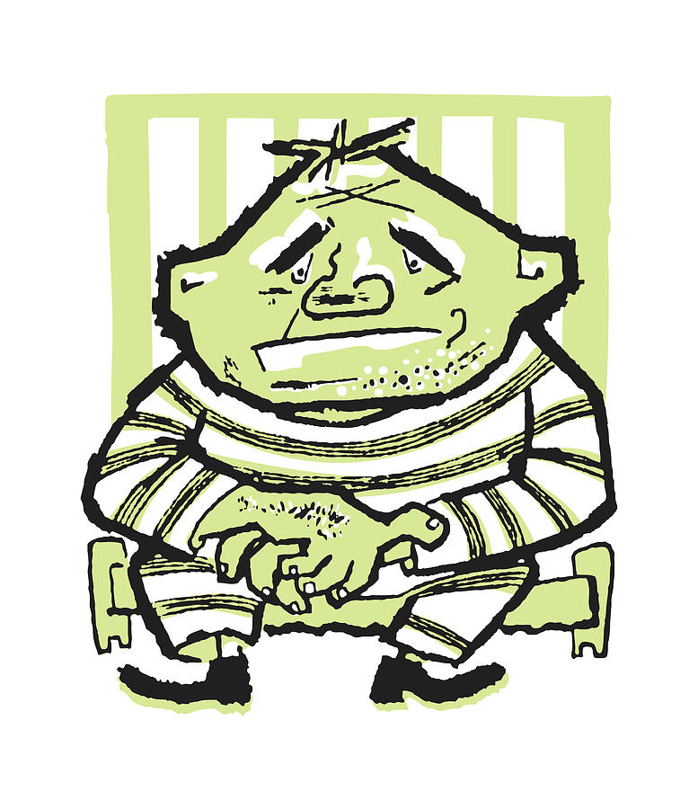 Vintage Drawing - Sad Sitting Prisoner #1 by CSA Images