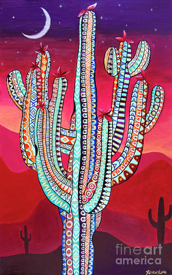 Saguaro Sunset Painting by Ashley Lane