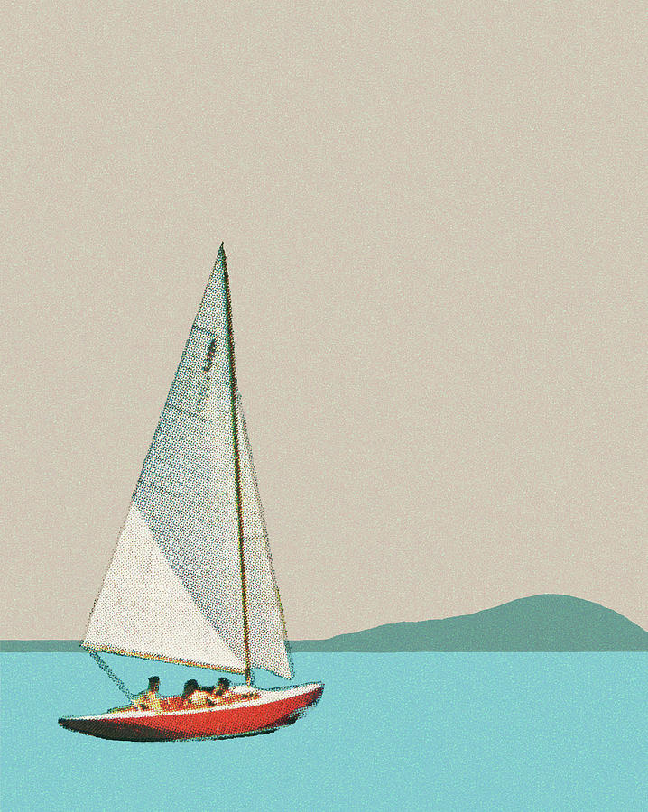 Summer Drawing - Sailboat on a Lake #1 by CSA Images