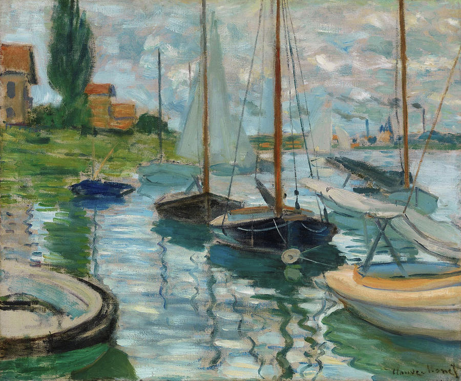 Claude Monet Painting - Sailboats on the Seine at Petit - Gennevilliers #1 by Claude Monet