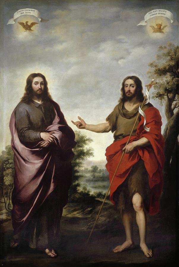 Saint John The Baptist Pointing To Christ Painting by Bartolome Esteban Murillo