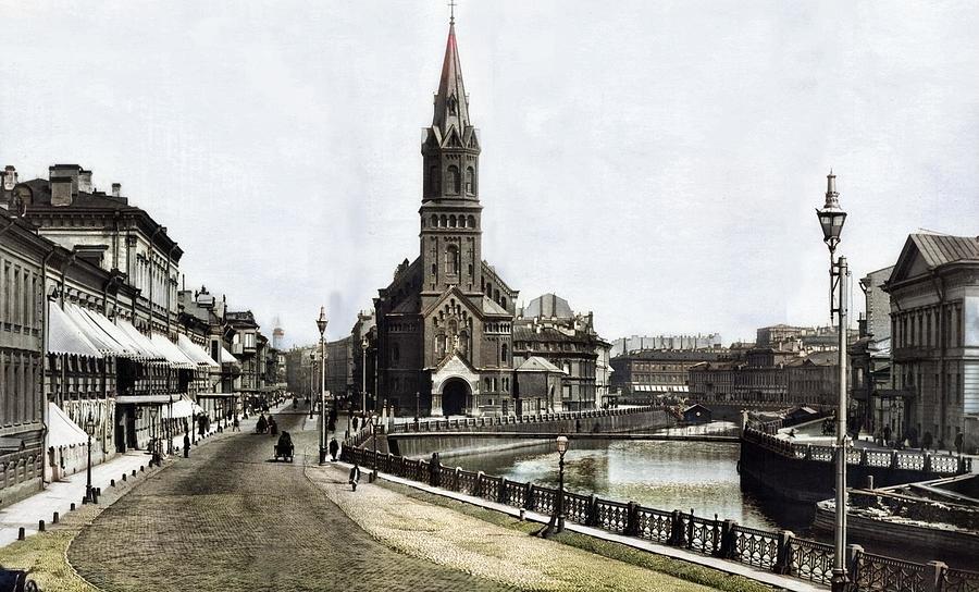 Saint Petersburg. German Reformed Church. Photo 1912-1913. colorized by Ahmet Asar #1 Painting by Celestial Images