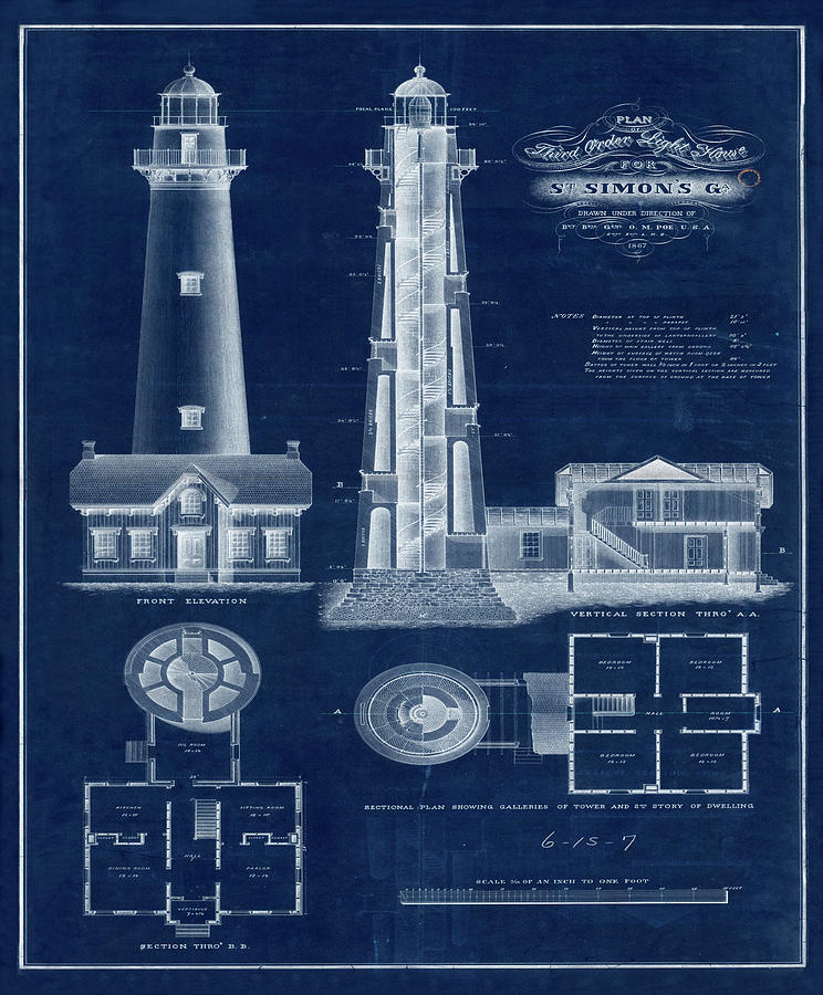 Saint Simon Lighthouse #1 Drawing by Jerry McElroy