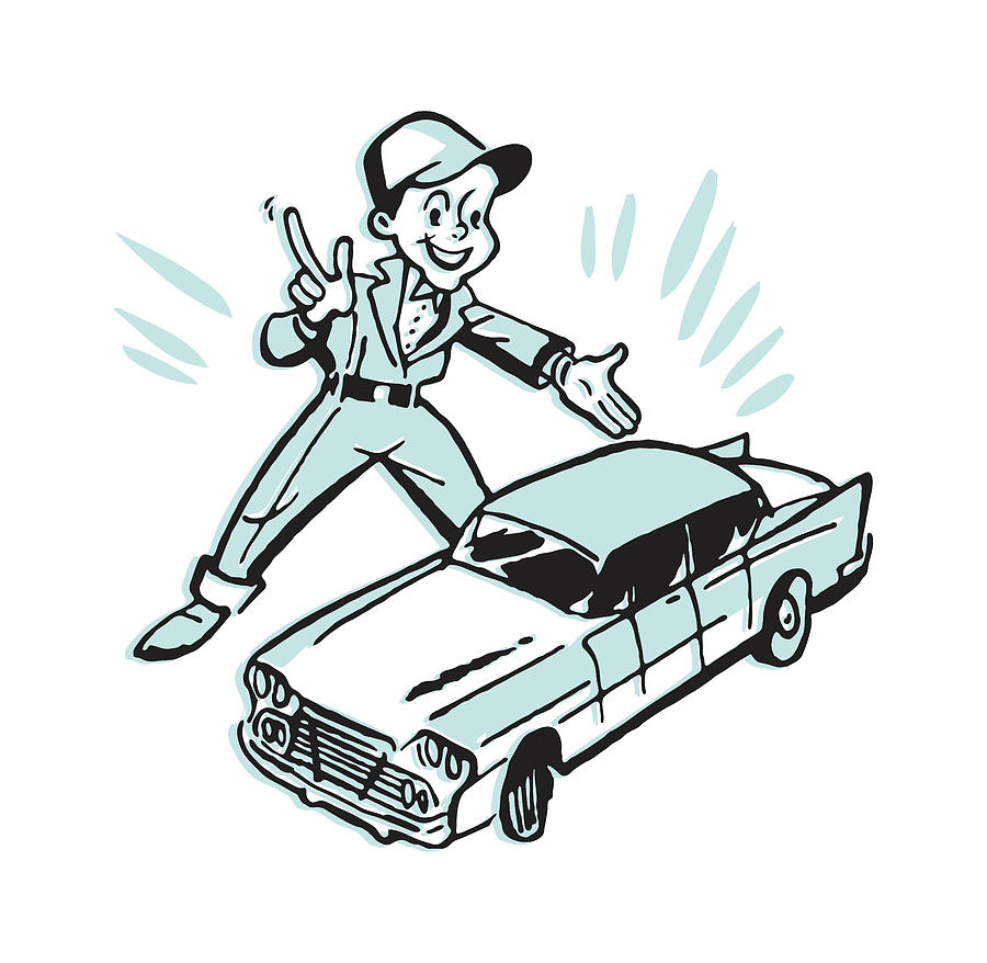 Transportation Drawing - Salesman with Car #1 by CSA Images