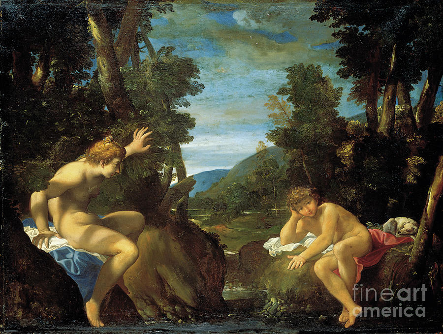 Salmacis And Hermaphroditus Painting by Ludovico Carracci