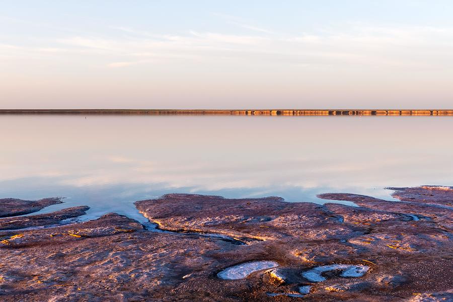 Summer Photograph - Salt Crystals In Pink Water Salt Lake #1 by Ivan Kmit