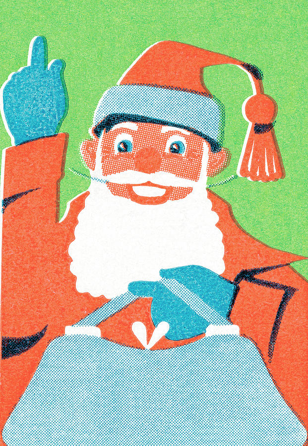 Christmas Drawing - Santa Claus with gifts #1 by CSA Images