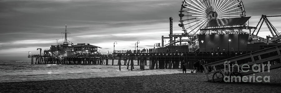 Santa Monica Photograph - Santa Monica Pier Black and White Panorama Photo #1 by Paul Velgos