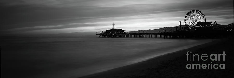 Santa Monica Photograph - Santa Monica Pier Black and White Panoramic Photo #1 by Paul Velgos