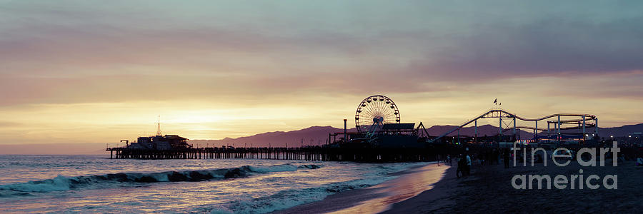 Santa Monica Photograph - Santa Monica Pier Sunset Retro Panoramic Photo #1 by Paul Velgos