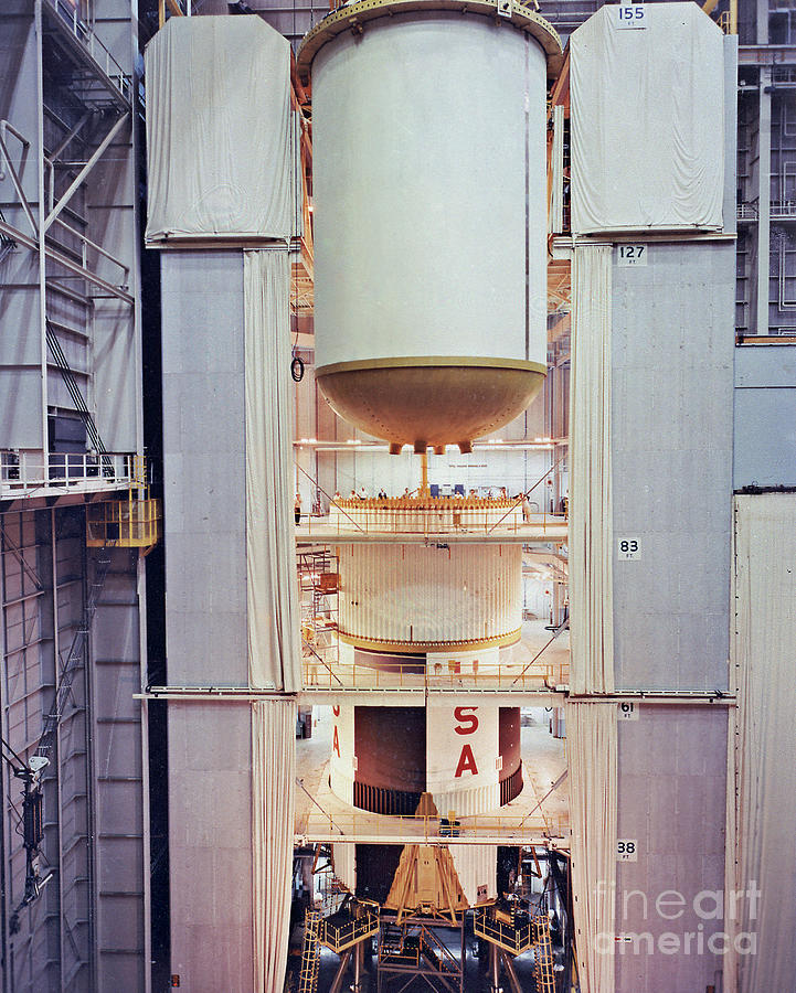 Saturn V Photograph - Saturn V First Stage Vertical Assembly #1 by Nasa/science Photo Library