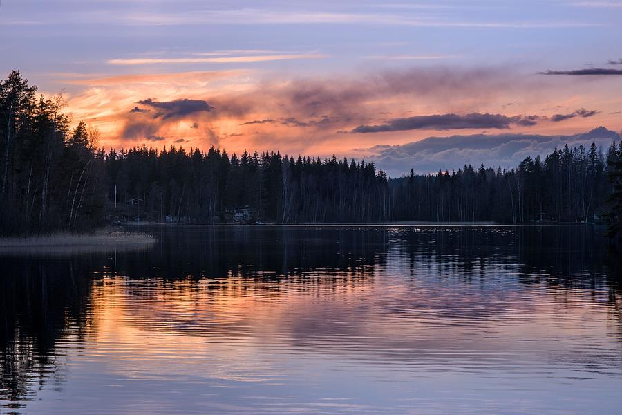 Sunset Photograph - Scenic Lake Landscape With Tranquility #1 by Jani Riekkinen