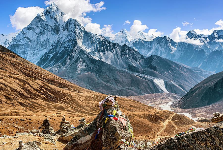 Scenic valley in Himalayan mountains on the trek to Dingboche, N #1 Photograph by Marek Poplawski