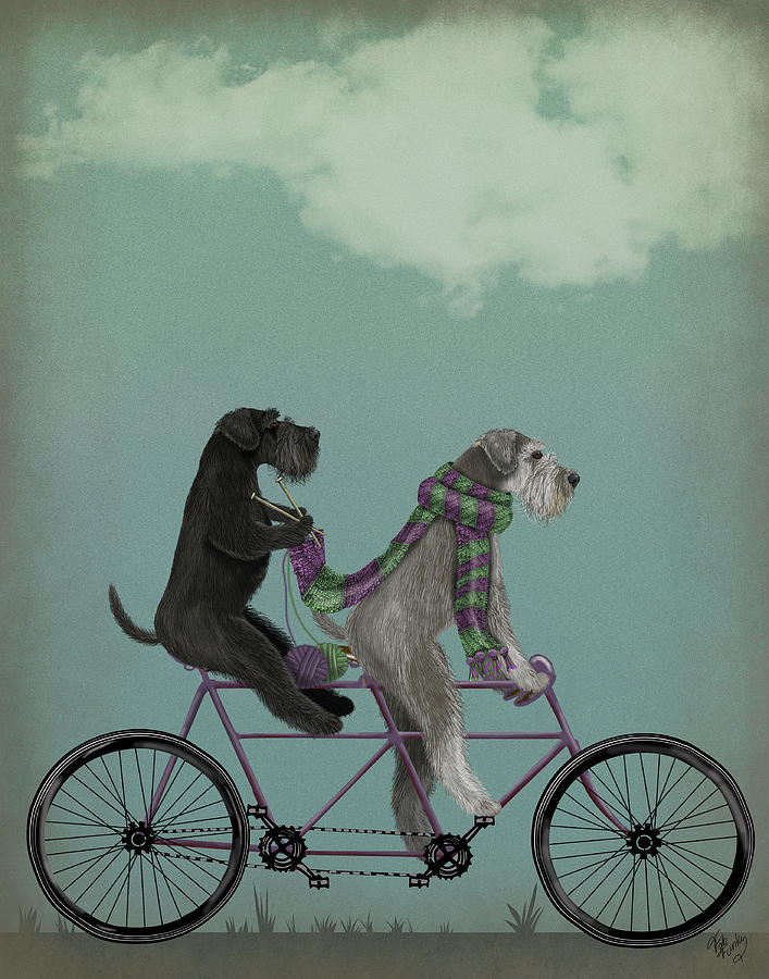 Schnauzer Tandem #1 Painting by Fab Funky