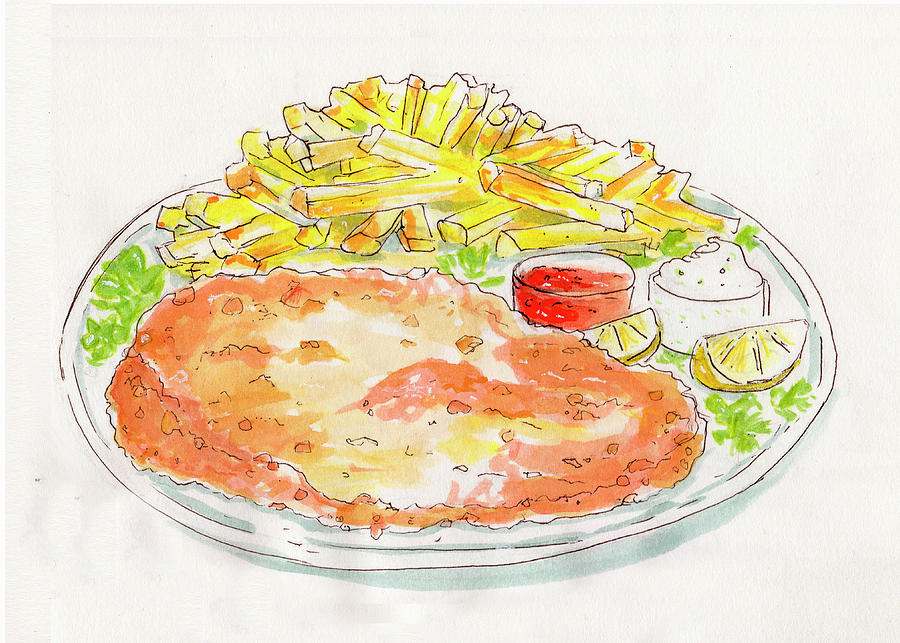 Schnitzel With Chips illustration #1 Photograph by Meshugga Illustration