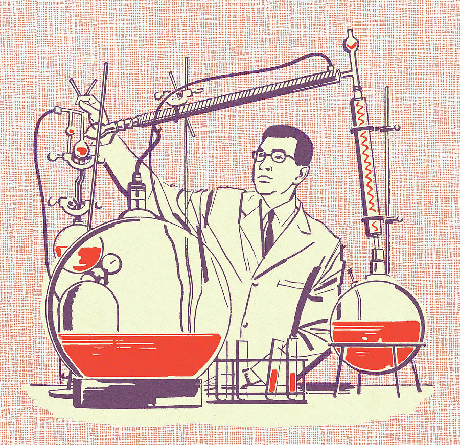 Vintage Drawing - Scientist in a Chemistry Lab #1 by CSA Images