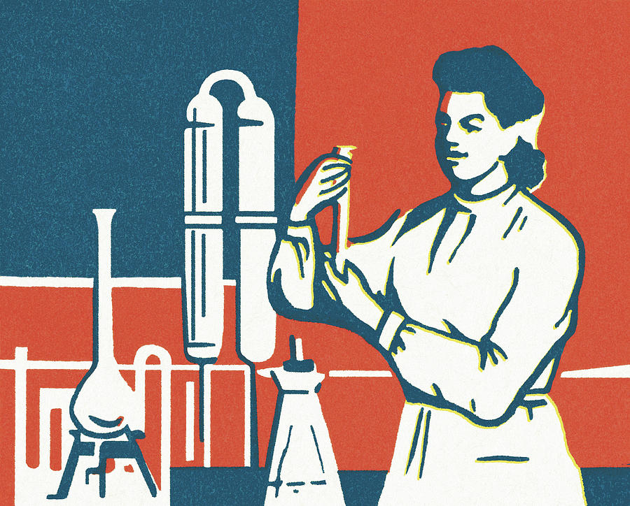 Vintage Drawing - Scientist in a Laboratory #1 by CSA Images