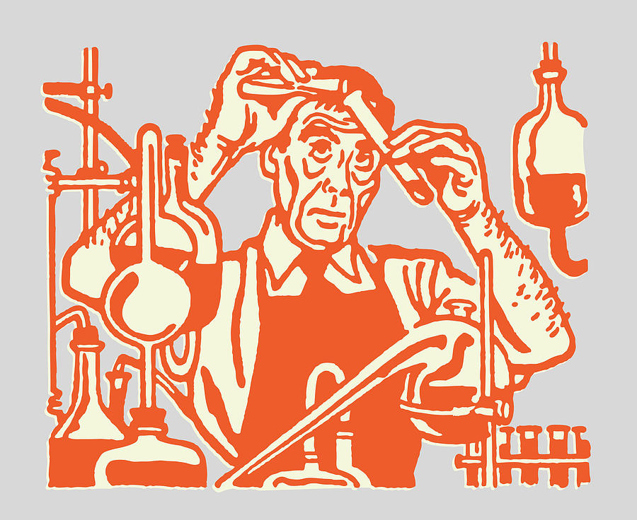 Vintage Drawing - Scientist in Laboratory #1 by CSA Images