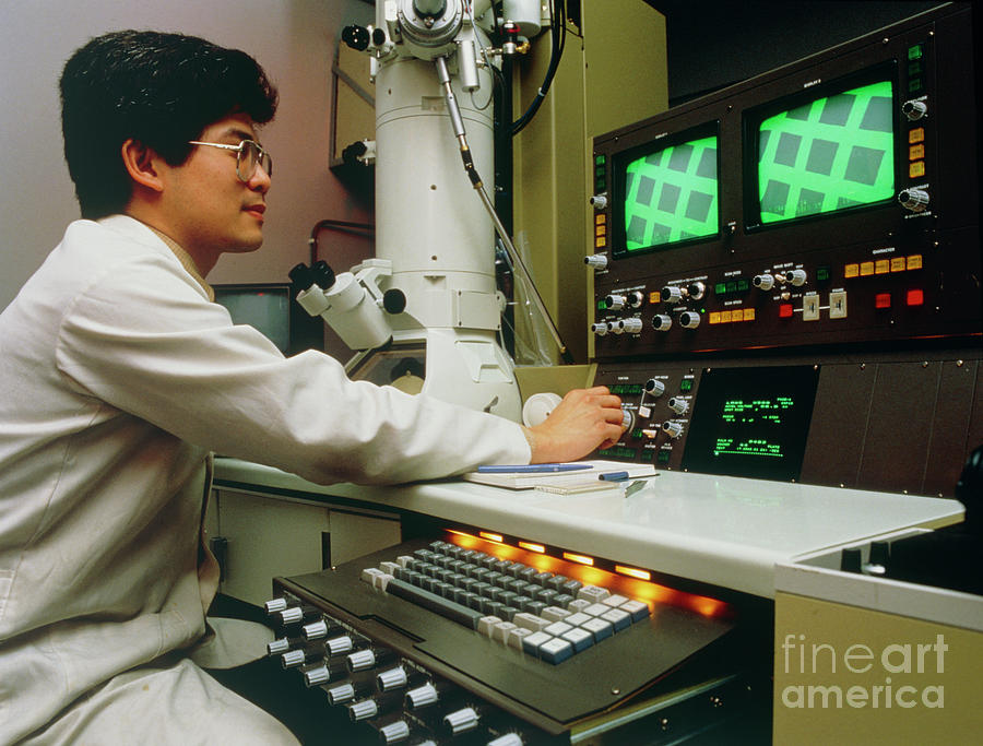 Stem Photograph - Scientist Using Stem Microscope #1 by Sinclair Stammers/science Photo Library