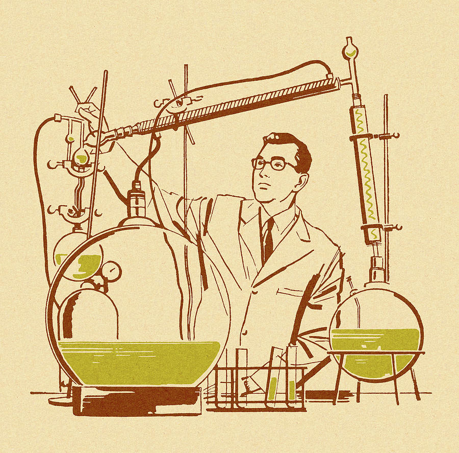 Vintage Drawing - Scientist Working in Lab #1 by CSA Images