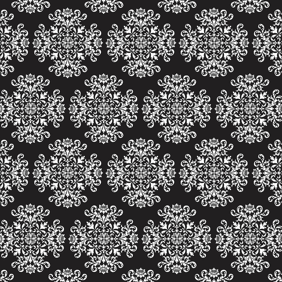 Black And White Drawing - Scoll Floral Pattern Reverse #1 by CSA Images