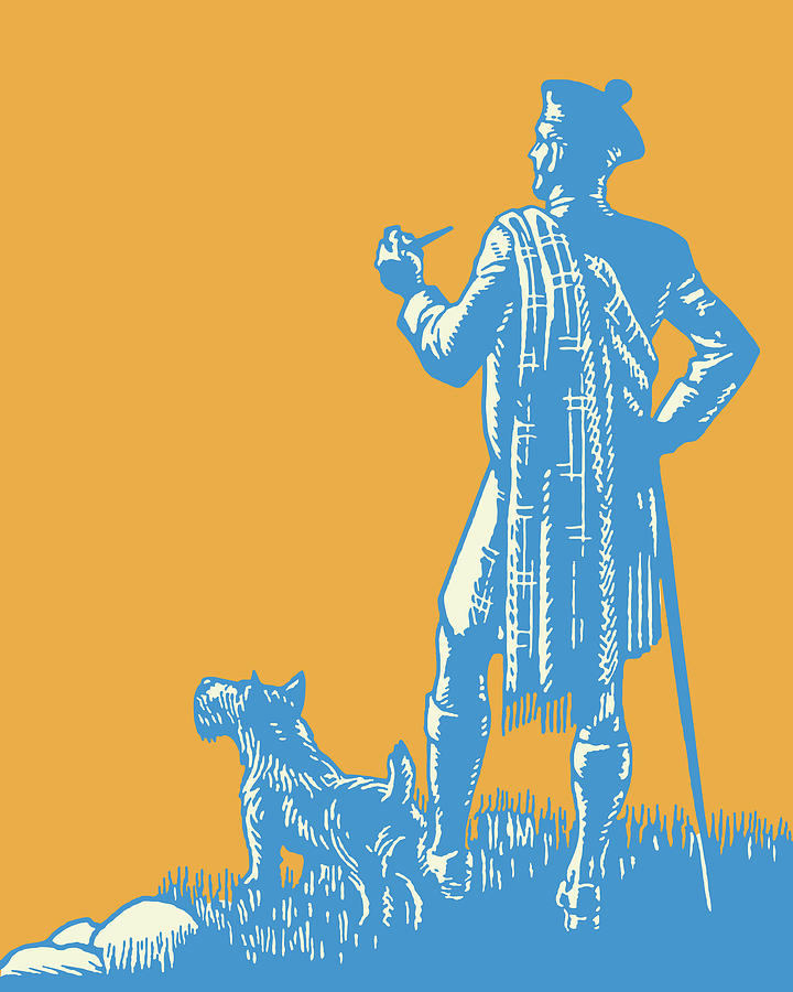 Vintage Drawing - Scottish Man and His Dog #1 by CSA Images