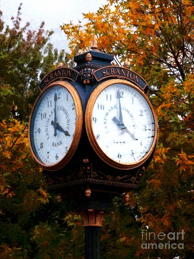 Scranton PA Landmark Street Clock Mixed Media by Janine Riley