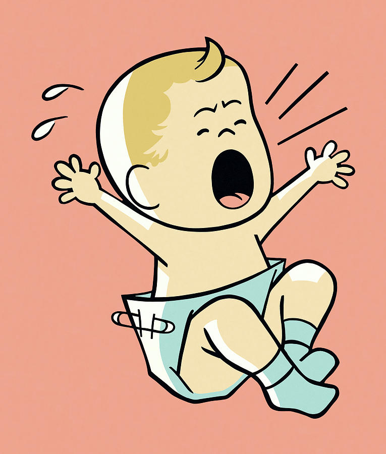Vintage Drawing - Screaming Baby #1 by CSA Images