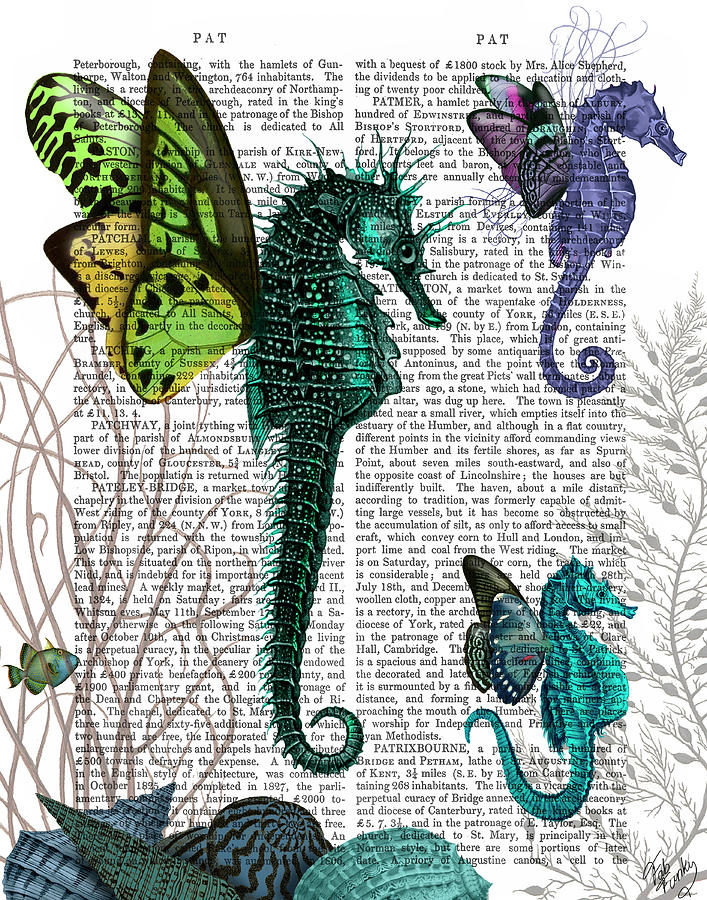 Animal Painting - Seahorse Trio With Wings #1 by Fab Funky