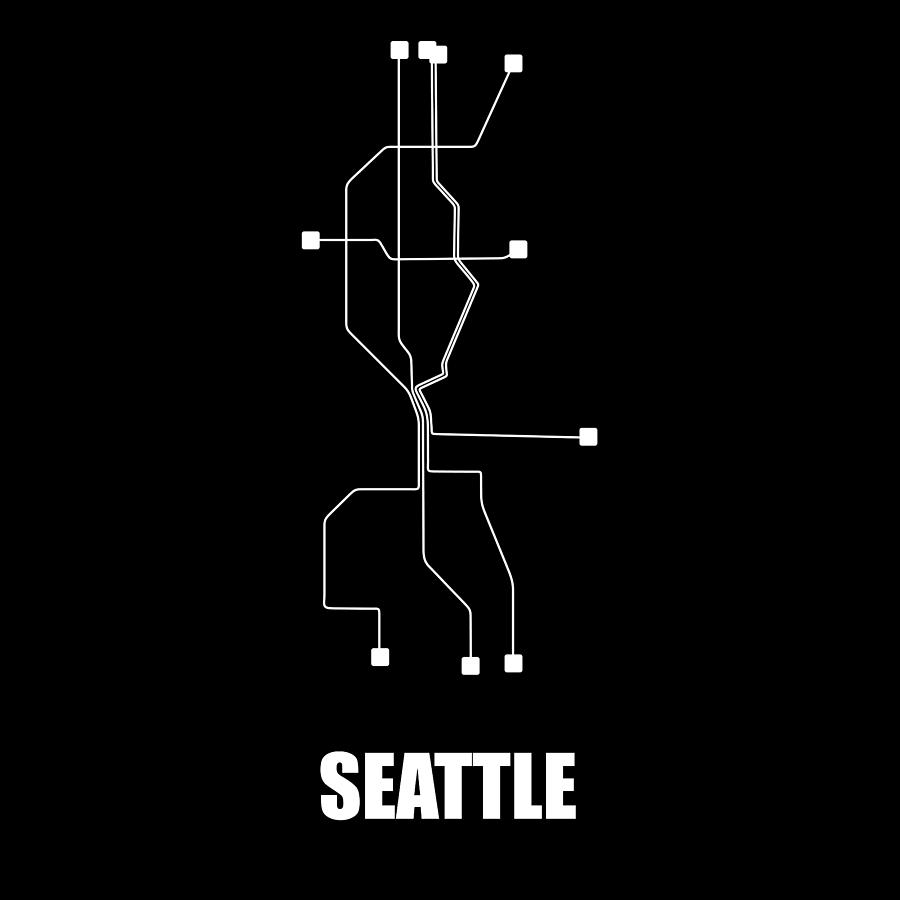 Seattle Digital Art - Seattle Black Subway Map #1 by Naxart Studio