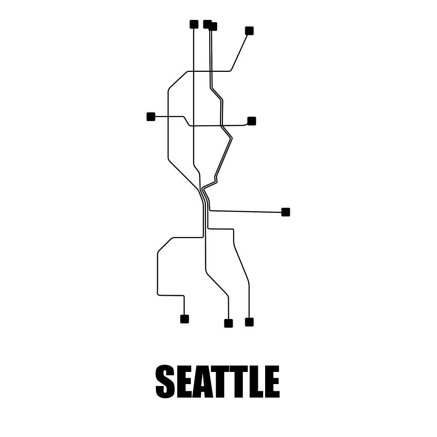 Seattle Digital Art - Seattle White Subway Map #1 by Naxart Studio