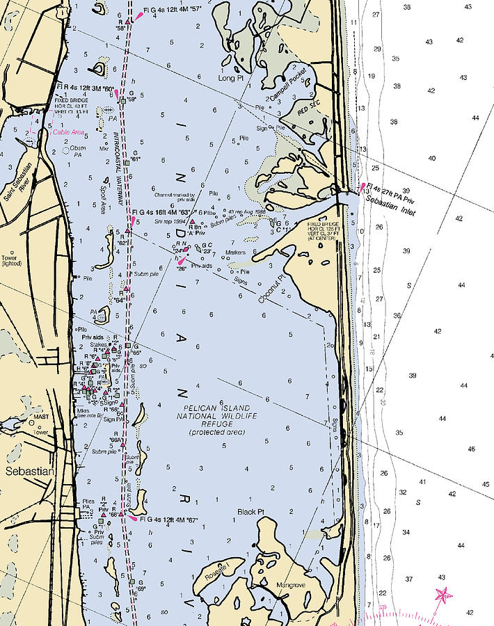 Sebastian Inletflorida Nautical Chart Mixed Media by Sea Koast Pixels