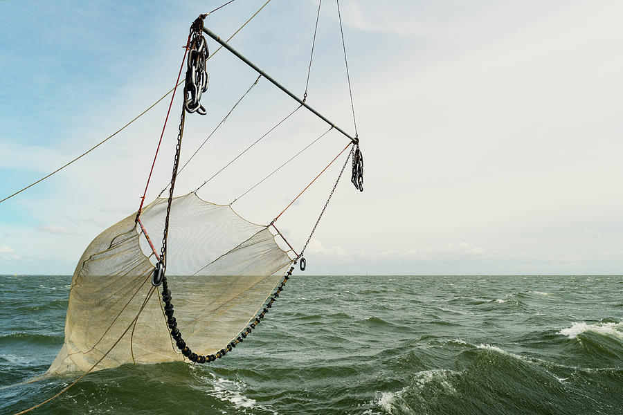 Nature Digital Art - Seine Fishing Nets Of Fishing Boat On Ocean, Waddenzee, Friesland, Netherlands #1 by Mischa Keijser