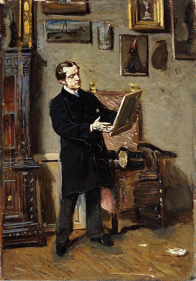 Self Portrait While Looking At A Painting, 1865 Painting By Giovanni 