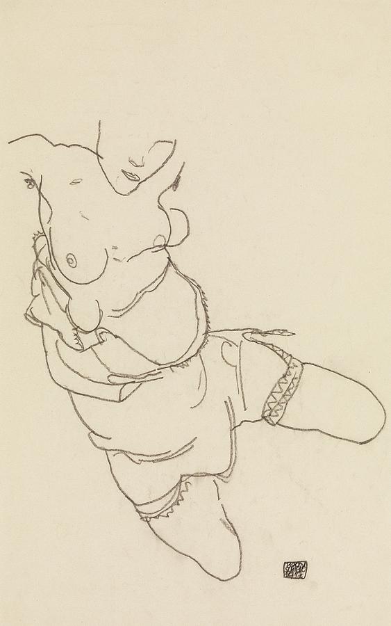 Abstract Drawing - Semi-dressed Model by Egon Schiele