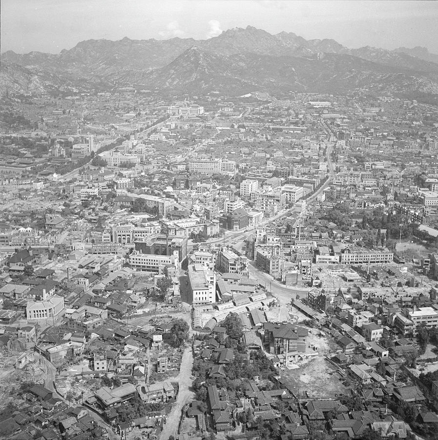 Black And White Photograph - Seoul From The Air #2 by Michael Rougier