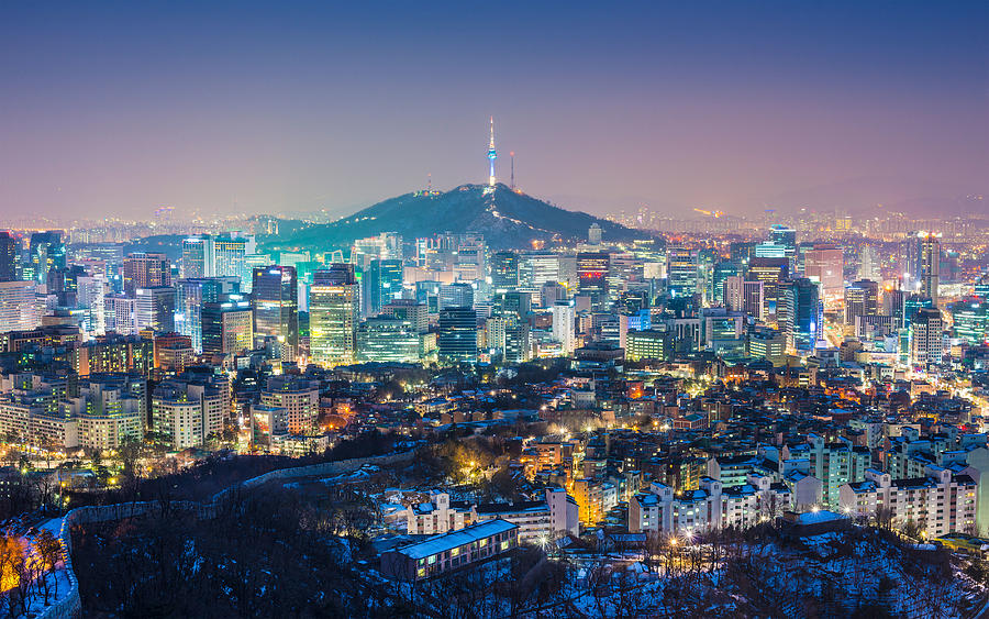 Cityscape Photograph - Seoul, South Korea Evening Skyline #1 by Sean Pavone