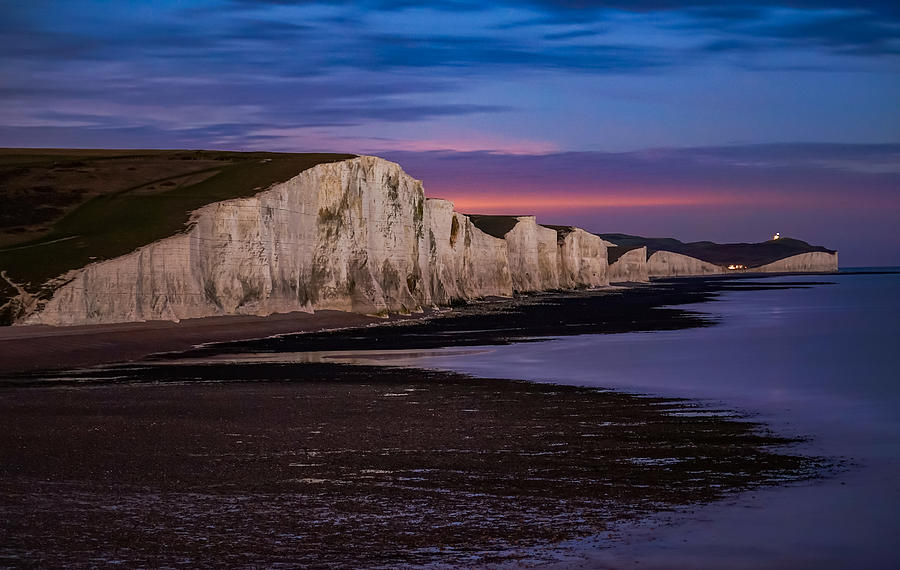 Seven sisters cliffs in England seen at night. #2 Photograph by George Afostovremea