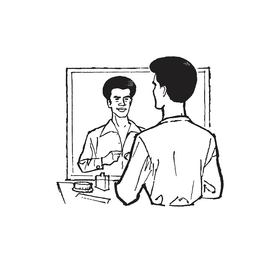 Black And White Drawing - Seventies Man Getting Ready to Go Out #1 by CSA Images