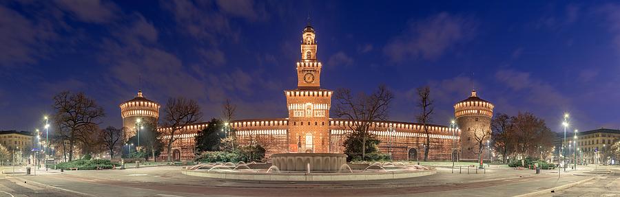 Castle Photograph - Sforzesco Castle And Fountain In Milan #1 by Sean Pavone